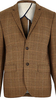 River Island Brown Check Three Piece Suit