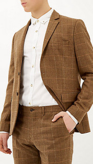 River Island Brown Check Three Piece Suit 2