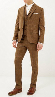 River Island Brown Check Three Piece Suit 5