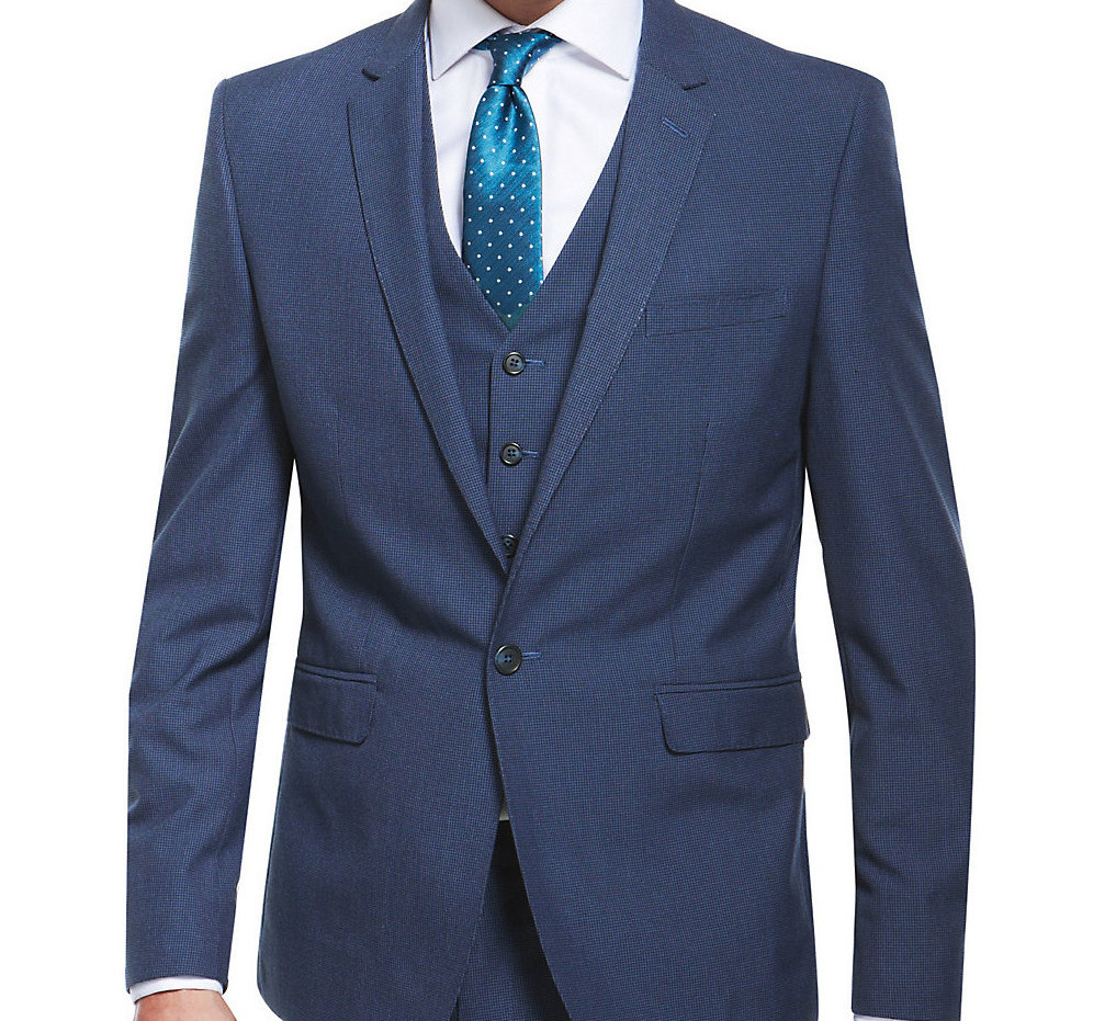 Blue Puppytooth Slim Fit Suit Including Waistcoat